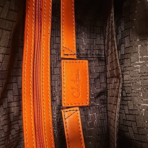 💕COLE HAAN💕 Genevieve Woven Weave Triangle Tote ~ Orange & Ivory NWOT - Picture 12 of 14